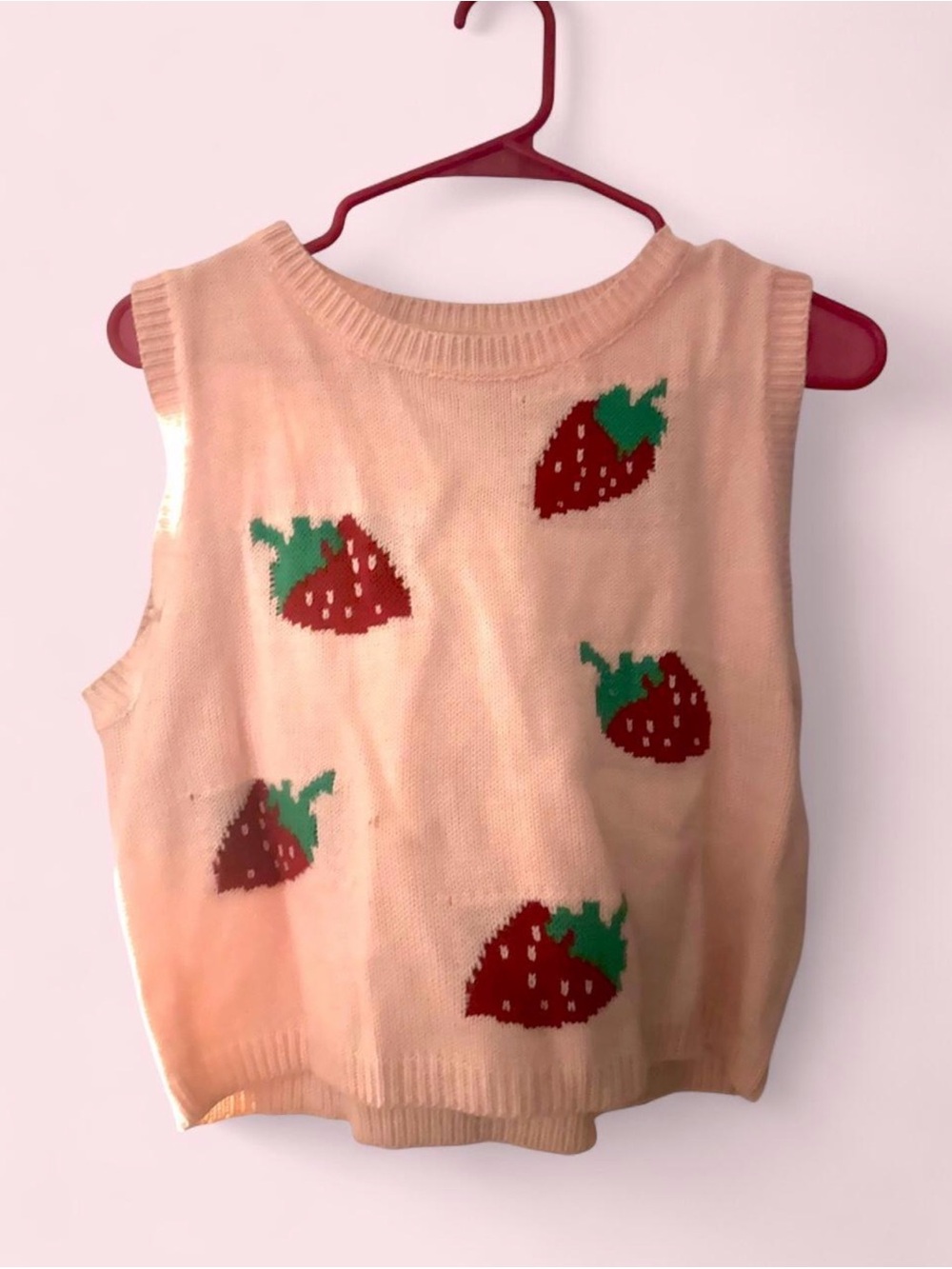 Girls Strawberry Knit Vest Top - Pink